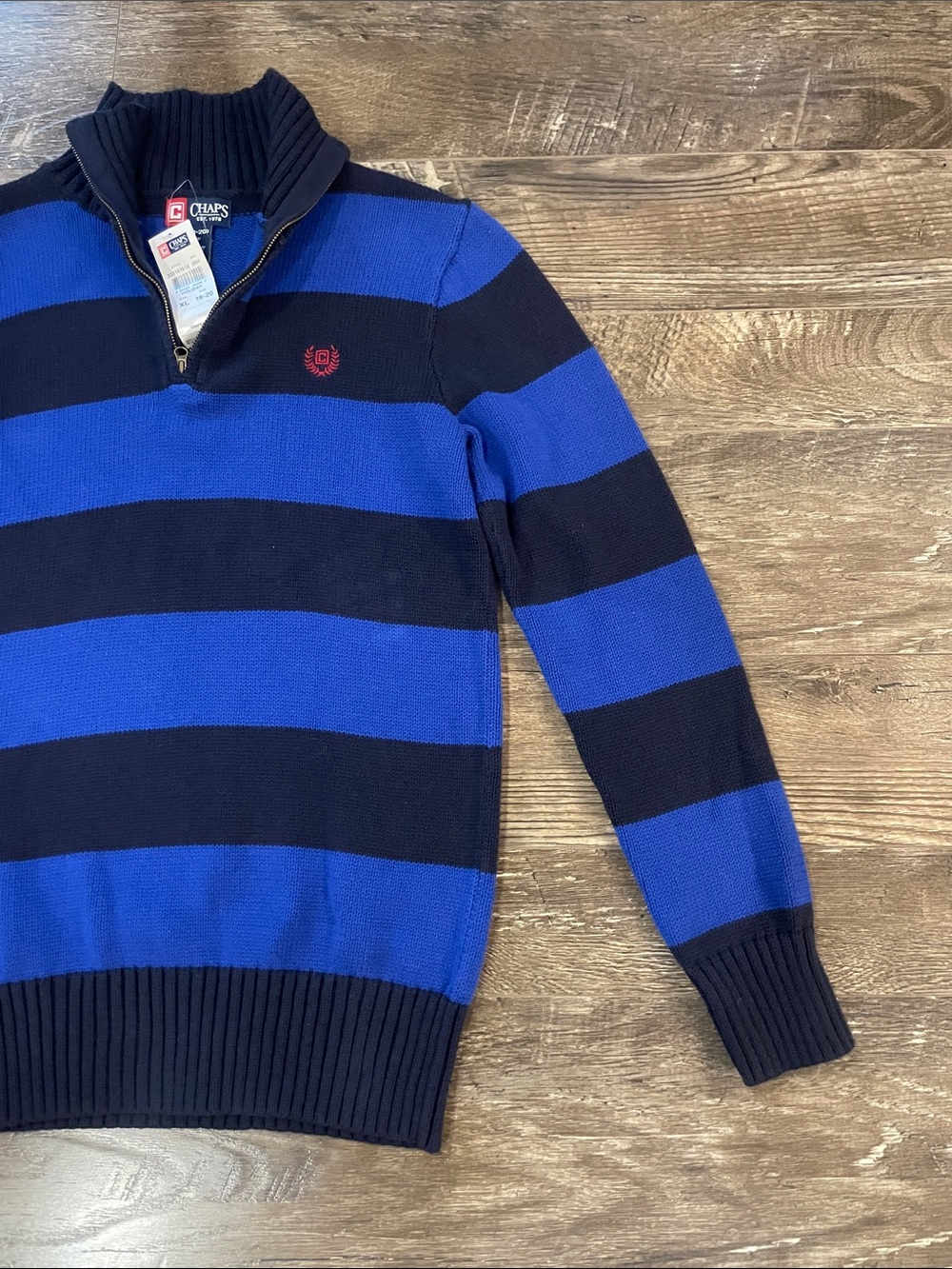 Chaps Boys Royal Blue and Navy Striped Half-Zip Sweater Size XL - Picture 5 of 9